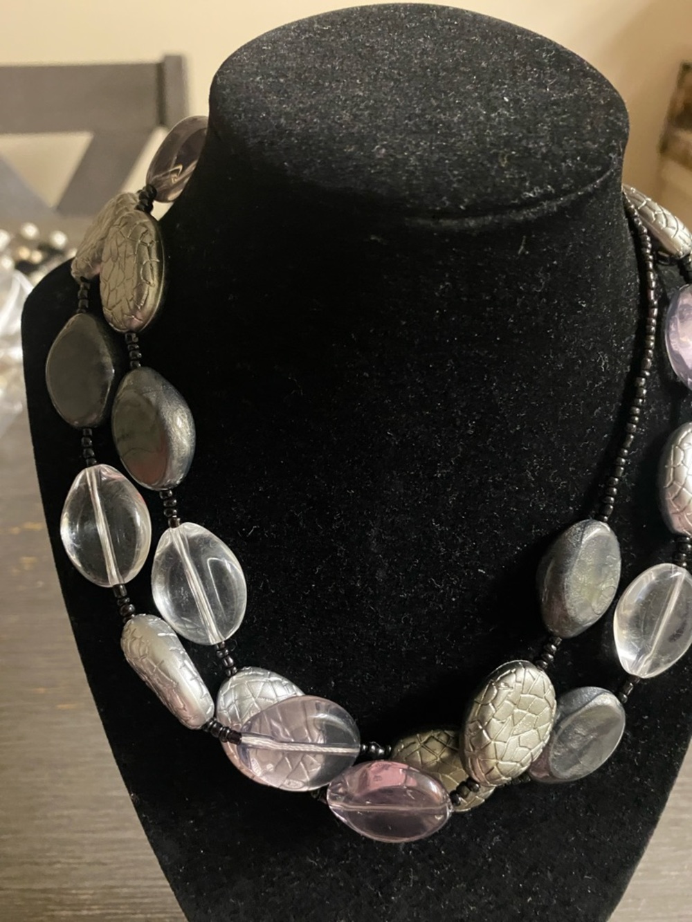 Body Central Black and Clear Multi-Strand Beaded Long Necklace